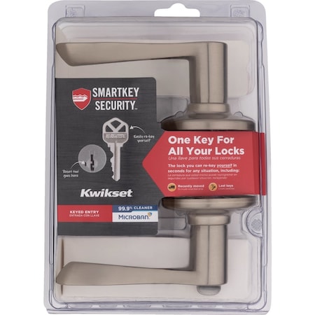 Kwikset Satin Nickel Balboa Entry Door Lever with Smartkey 405BL 15 SMT CP K6 V2