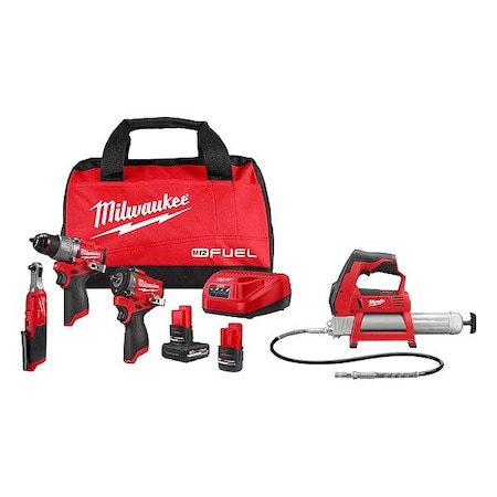 Milwaukee Tool M12 FUEL Combo Kit + M12 Grease Gun 3424-23, 2446-20