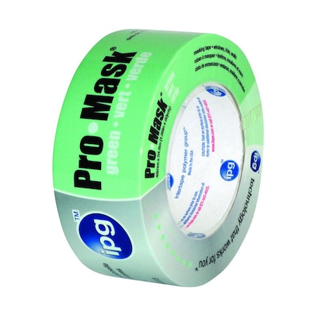 Ipg Masking Tape, 60 yd L, 1.4 in W, Crepe Paper Backing, Light Green 5804-1.5