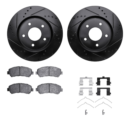 Dynamic Friction Co DFC Brake Rotor - Dimpled & Slotted - Black w/5000 Brake Pads & HW Kit 8512-67116