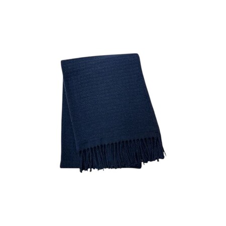 Homeroots 50" X 67" Navy Blue Cotton Blend Woven Throw Blanket with Fringe 632911