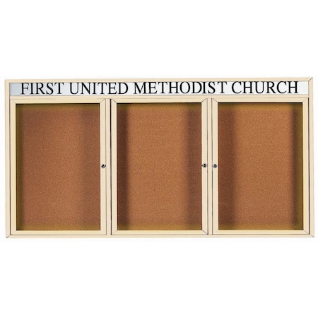 Aarco Illuminated Enclosed Bulletin Board w/ Header Ivory Powder Coated Al Frame, 48''Hx96''W DCC4896-3RHIIV