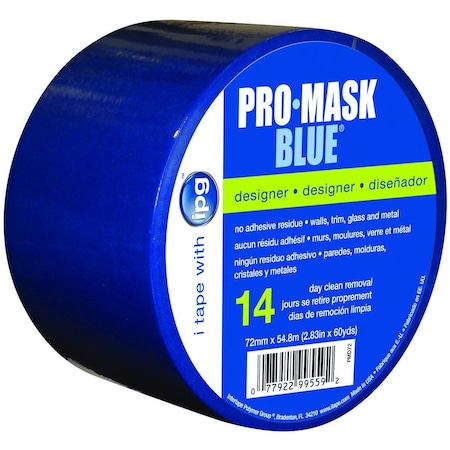 Ipg Masking Tape, 60 yd L, 2.83 in W, Crepe Paper Backing, Dark Blue PMD72