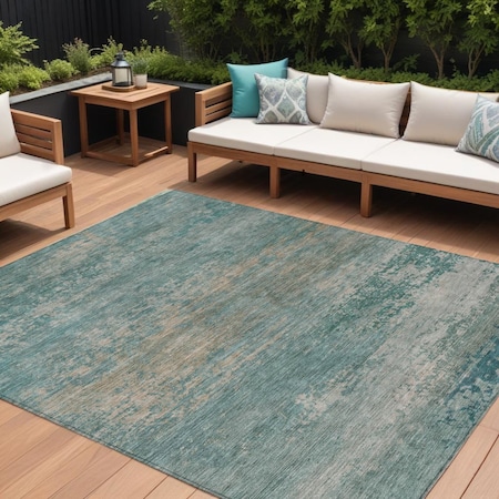 Homeroots 10' X 14' Aqua And Beige Abstract Washable Indoor Outdoor Area Rug 630824