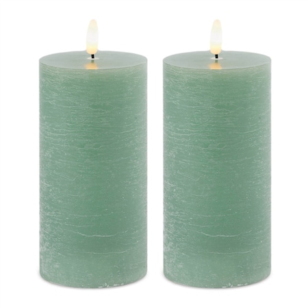 Homeroots Set of Two Green Flameless Pillar Candles, 2PK 633855
