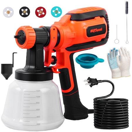 Av Steel 700W HVLP Paint Sprayer, Electric Spray Gun, 4 Copper Nozzles, 3 Patterns, 13.12 FT Cord AV-400201