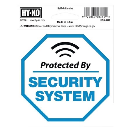 Hy-Ko Graphic Sign, Protected By SECURITY SYSTEM, Silver Background, Vinyl, 4 in H x 4 in W Dimensions HSV-201