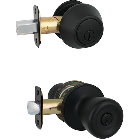 Steel Pro Matte Black Tulip 2-Cylinder Deadbolt & Door Knob Entry Combo BRX9B92B
