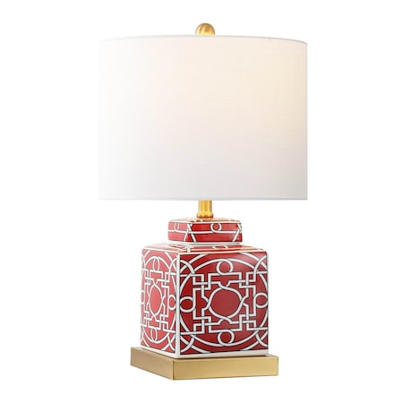 Jonathan Y Catherine 22" Modern Transitional Ceramic/Metal Square Ginger Jar LED Table Lamp, Red/White JYL3044B