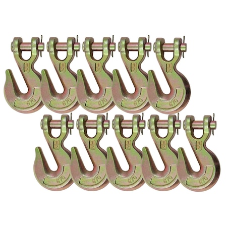 Mytee Products 1/2in Grade 70 Clevis Grab Hooks Wrecker Tow Chain Flatbed Truck Trailer, 10PK GH12x10