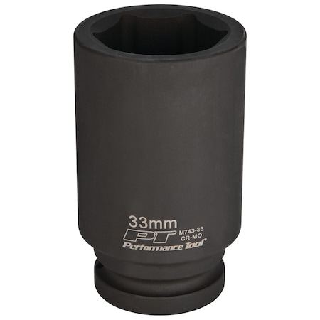 Performance Tool 3/4 in. Dr. 33mm Deep Impact Socket, Chrome Moly, 6 Point, Rust Protection M743-33