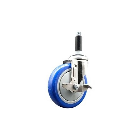 Service Caster 5 Inch 316SS Blue Polyurethane Swivel 7/8 Inch Expanding Stem Caster Brake SCC-SS316EX20S514-PPUB-BLUE-TLB-78