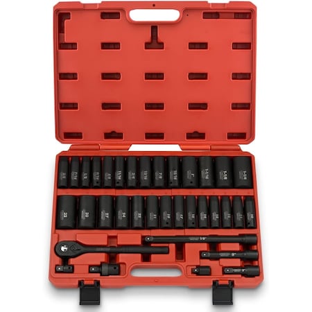 Neiko 0.5 in Dr. Impact Socket Set, Deep, SAE and Metric 02446A