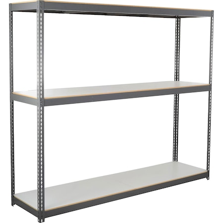 Global Industrial 3 Shelf Heavy Duty Channel Boltless Shelving Starter 96"Wx36"Dx60"H, Laminate Deck 504210GY