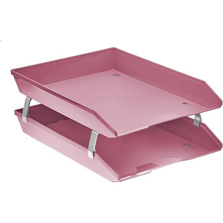 Acrimet Facility 2 Tier Letter Tray Front Load Size Desktop File Organizer Plastic Solid Pink 263.RO