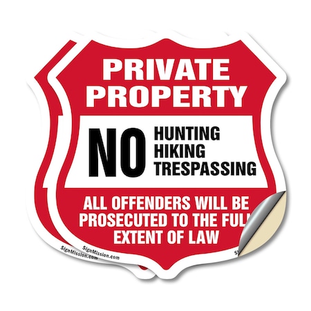 Signmission Private Property Shield Sign No Hunting, 4 inch X 4 inch, Vinyl Decal, 2PK SHI-D-2PACK-4-446