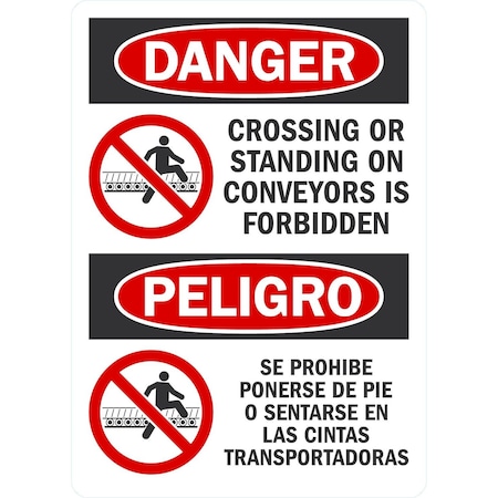 Lyle Danger Crossing Or Standing On Conveyors Is, 10x14, Non-Reflective, White G-1113-NA_10x14