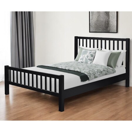 Homeroots Black Slat Back Solid Wood King Bed Frame 523633