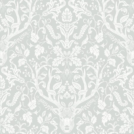 Chesapeake Kiwassa Grey Antler Damask Wallpaper 3118-12702