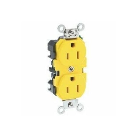 Leviton Straight Blade Receptacle, 5-15R, 15 A, 125V AC, 2 Pole, 3 Wire, Flush Mount, Single, Yellow 52CM-62