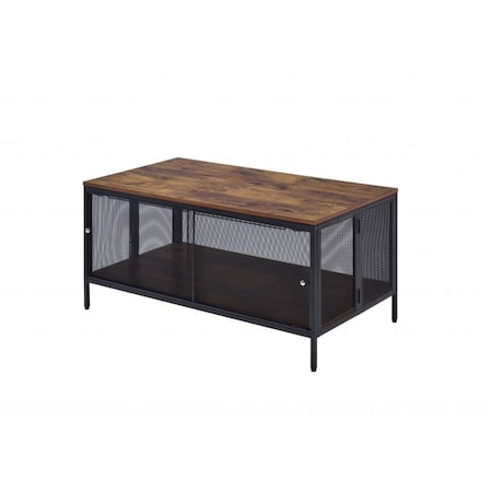 Homeroots 41" Brown and Black Wood And Metal Frame Coffee Table With Shelf 490514