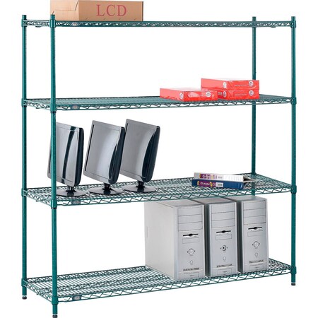 Global Industrial Nexel 4 Shelf, Poly-Green Wire Shelving Unit, Starter, 60"W x 12"D x 63"H B3150155