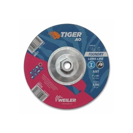 Weiler Tiger Grinding Wheel, Combo, 7 in dia x 1/8 in Thick x 7/8 in Arbor, 30 Grit, Aluminum Oxide, 25PK 804-68370
