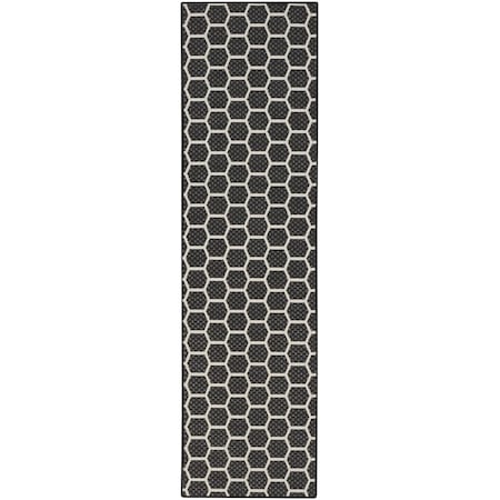 Homeroots 12' Black And Ivory Geometric Indoor Outdoor Runner Rug 564117