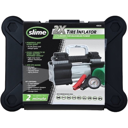 Slime 2X Tire Inflator, 12 V, 0 to 150 psi Pressure, Dial Gauge 40026 ...