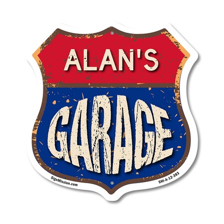Signmission Alan's Garage, 12 Inch X 12 Inch, Aluminum Metal Sign SHI-A-12-383-ALAN