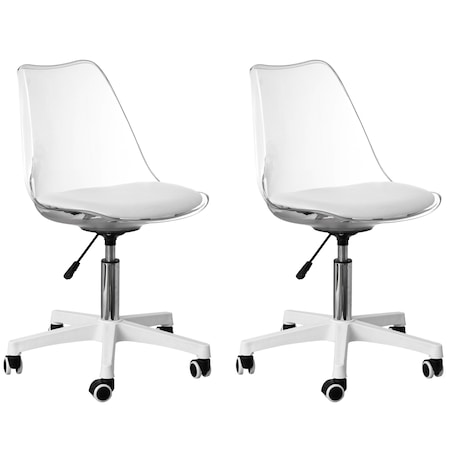 Fabulaxe Clear Acrylic Desk Chair - Armless Office Chair, Height Adjustable, Rolling Chair - Modern QI004673.CL.2