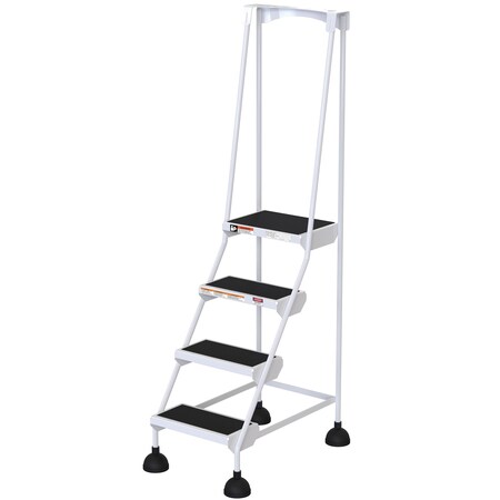 Vestil 72.9375 H Steel Commercial Spring Loaded Rolling Ladder, 4 Steps LAD-4-W