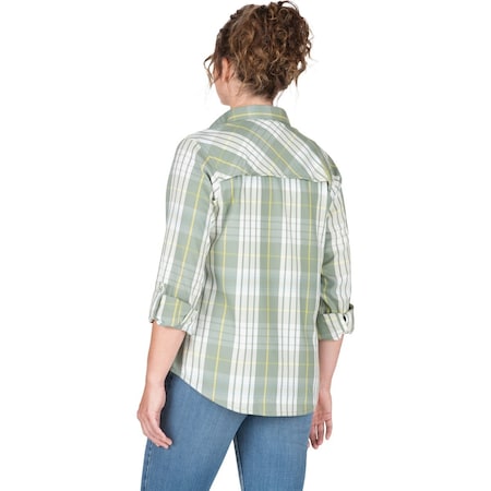 Berne Flex180 Womens Medium Plaid Green Edamame UPF Button Down Long Sleeve Shirt WSH33PCDR400