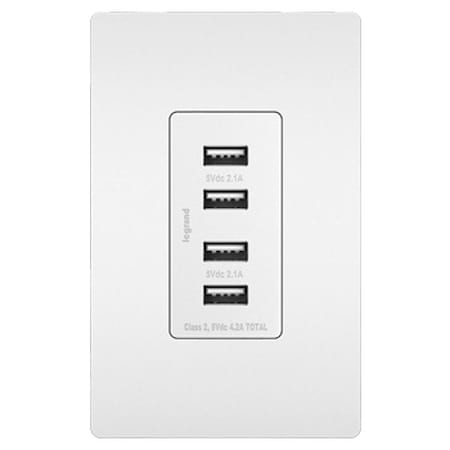 Legrand USBReceptacle, 15A, White, Polycarbonate TM8USB4WCC6