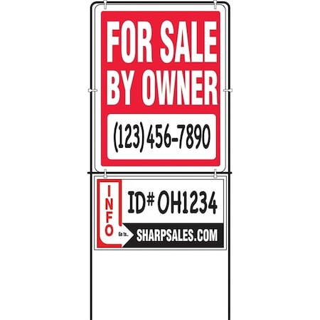 Hy-Ko Real Estate Sign with Frame, For Sale By Owner, White Legend, Plastic, 14 in W x 18 in H Dimensions SIY-201