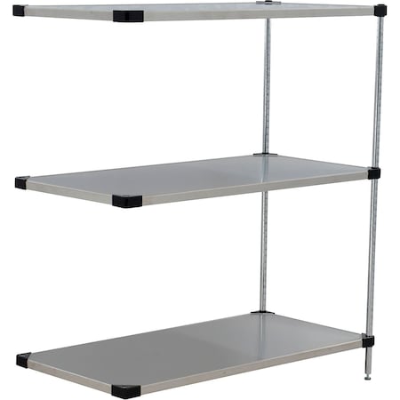 Global Industrial Nexel 3 Shelf, Stainless Steel Solid Shelving Unit, Add On, 36"W x 18"D x 54"H B3152612
