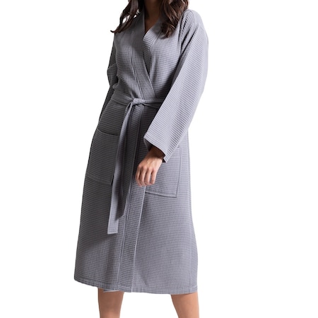 Towelsoft Women's Waffle Silver Long Premium CottonBlend Bathrobe Small WM-Wfl-Km-Rbs-Lng-SLV-S