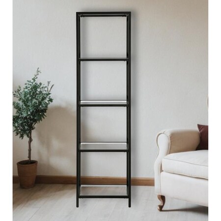 Homeroots 66" Black Metal And Glass Four Tier Etagere Bookcase 527593