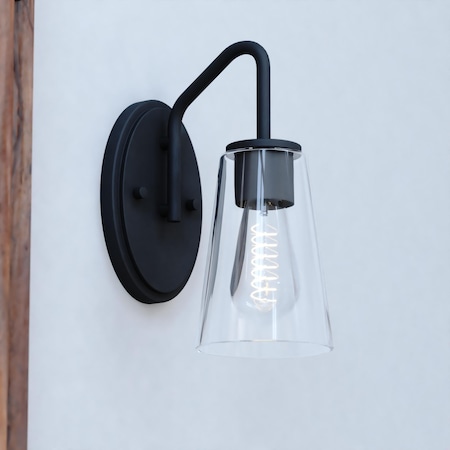 Vaxcel Beverly 1 Light Matte Black Bathroom Vanity Wall Sconce Fixture Clear Glass Shade, LED Compatible W0441