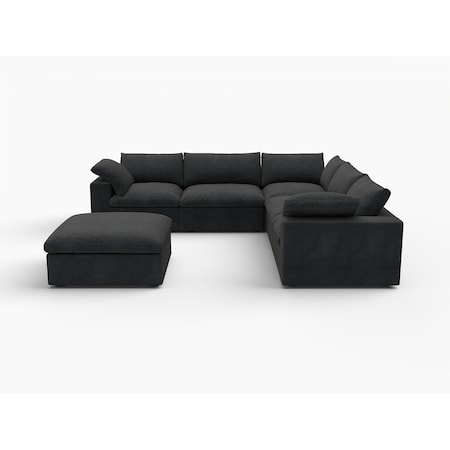Homeroots Black Linen Blend Modular L Shaped Six Piece Corner Sectional 716930