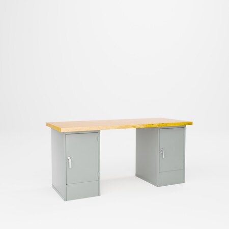 Pucel Pedestal Bench with Door Cabinet, 72 in W x 30 in D x 34 in H, Steel Top, Gray CB-3072-W
