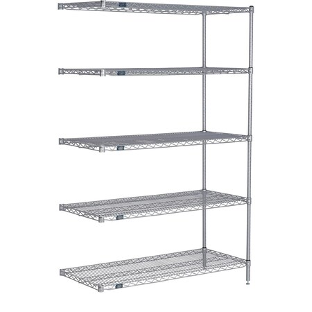 Global Industrial Nexel 5 Shelf, Nexelate Silver Epoxy Wire Shelving Unit, Add On, 48"W x 30"D x 86"H B3151962