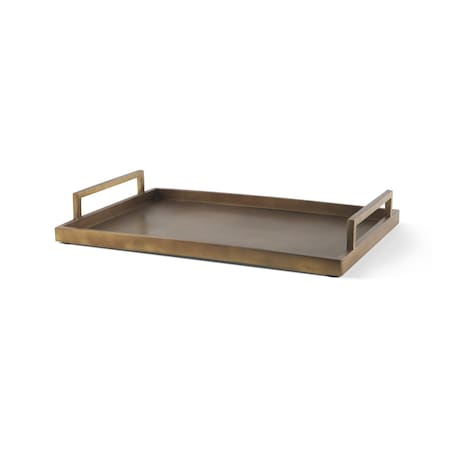 Homeroots 15in Gold Metal Hand Finished Vanity Tray With Handles 731276