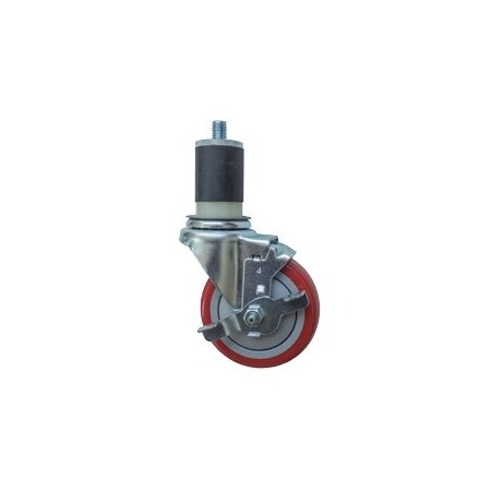 Service Caster 4'' SS Red Poly Swivel 1-3/8'' Expanding Stem Caster with Brake SCC-SSEX20S414-PPUB-RED-TLB-138
