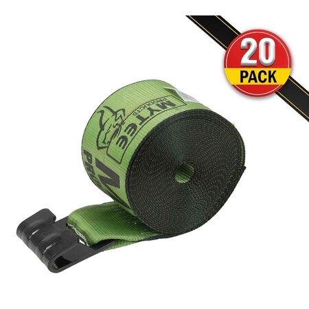 Mytee Products 4in Winch Strap with Flat Hook - Green, 20PK WS430Gx20