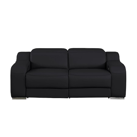 Homeroots 76in Black and Silver Italian Leather Power Reclining Loveseat 633751