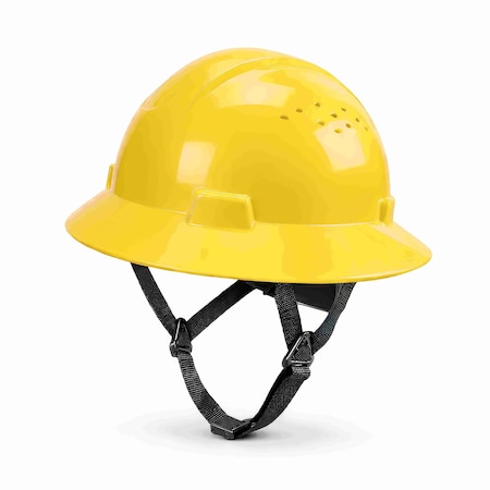 Ge Full Brim Vented Hard Hat, 4-Point Adjustable Ratchet Suspension, Yellow GH328Y