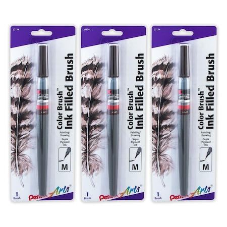 Pentel Color Brush with Pigment Ink, Medium Tip, Sepia, 3PK GFPBP141