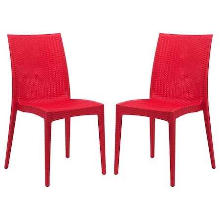 Leisuremod Weave Mace Indoor/Outdoor Dining Side Chair, Red, 2PK MC19R2