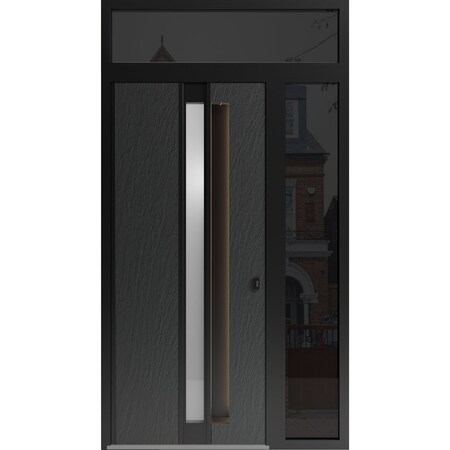 Vdomdoors Aluminum Door with Hidden Handle Hiddex 0155 Ardesia Nero Entry Steel Metal Modern Painted W36+12xH HIDDEX0155EXD-BLK-W36+12xH80+14-LH-I
